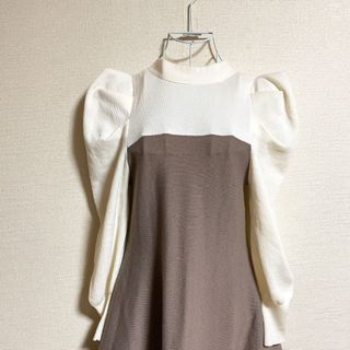 TOCCO closet - 前後２ＷＡＹボウタイリボン付きパワーショルダー配色ニットワンピース