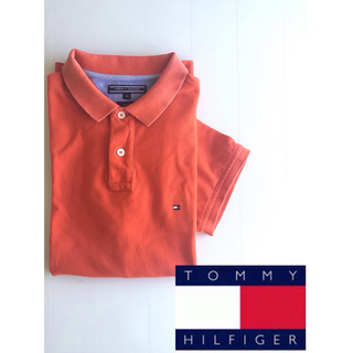 トミーヒルフィガー(TOMMY HILFIGER)のトミーヒルフィガー　　メンズ　ポロシャツ　赤オレンジ　M(ポロシャツ)