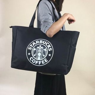  スタバ トート バッグ エコバック超ビッグ 買い物袋ブラック新品 キャンバス(エコバッグ)