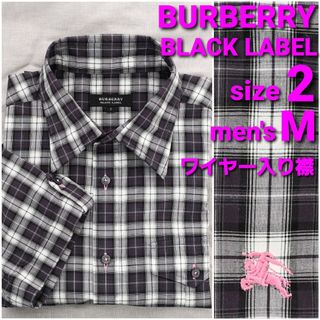 バーバリーブラックレーベル(BURBERRY BLACK LABEL)のBURBERRY 半袖シャツ size2 メンズM ワイヤー入り襟 チェック柄(シャツ)