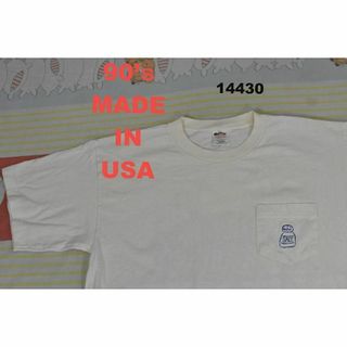 90’ｓ ポケットTシャツ t14430 USA製 綿100％ ビンテージ 80(Tシャツ/カットソー(半袖/袖なし))