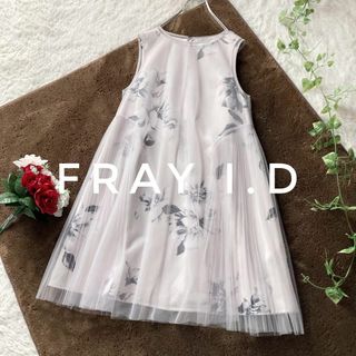 フレイアイディー(FRAY I.D)のフレイアイディー　花柄フレアワンピース　チュールレース　ノースリーブ　春夏　0(ひざ丈ワンピース)