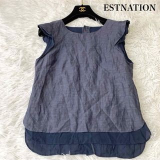 エストネーション(ESTNATION)のESTNATION ラッフルスリーブリネントップス 麻 フリル 38サイズ(Tシャツ/カットソー(半袖/袖なし))