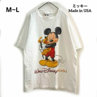 90s  ミッキー プリント Tシャツ USA製 ディズニー  レトロ  M~L(Tシャツ/カットソー(半袖/袖なし))