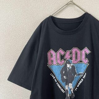 W3 AC/DC tシャツ 半袖　バンTEE 黒　Ｌメンズ程度(Tシャツ/カットソー(半袖/袖なし))