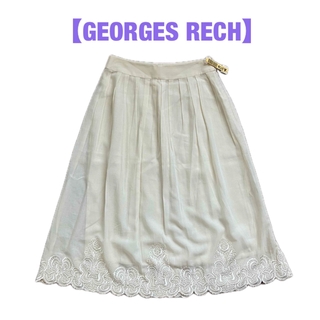 ジョルジュレッシュ(GEORGES RECH)の【GEORGES RECH】裾レース　刺繍　ホワイト系　フレア　スカート(ひざ丈スカート)