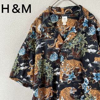 H&M - L1 虎柄シャツ　半袖　和柄　中華柄　オープンカラー　ゆったりXLメンズ