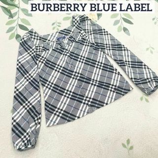 バーバリーブルーレーベル(BURBERRY BLUE LABEL)のバーバリーブルーレーベル　ボートネック カットソー ブラウス チェック 38 М(シャツ/ブラウス(長袖/七分))