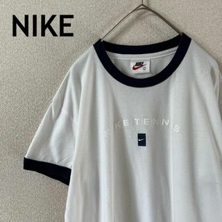 L1 NIKE tennis 90sリンガーネックtシャツ 半袖　白Ｌレディース(Tシャツ(半袖/袖なし))