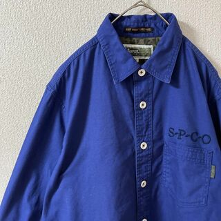K2 アメカジ　ワークシャツ　長袖　刺繍　XLメンズ 青系　無地(Tシャツ/カットソー(七分/長袖))