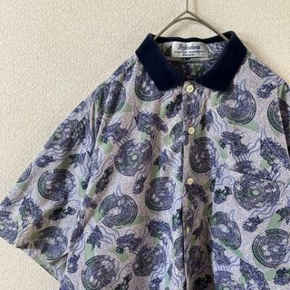 V3 パターン柄シャツ　半袖　襟切替　スクエアテイル　ゆったり　Mメンズ(Tシャツ/カットソー(半袖/袖なし))