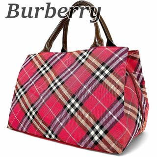 バーバリー(BURBERRY)のバーバリー ブルーレーベル ハンドバッグ ノバチェック 仕切りバッグ 赤 手提げ(ハンドバッグ)