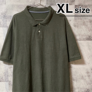 USA古着　ポロシャツ　XLサイズ　無地　モスグリーン　緑　半袖　オーバーサイズ(ポロシャツ)