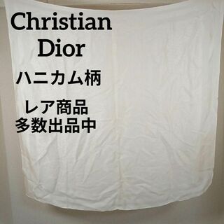 クリスチャンディオール(Christian Dior)のい522美品　クリスチャンディオール　スカーフ　ハニカム柄　光沢素材　ホワイト(バンダナ/スカーフ)