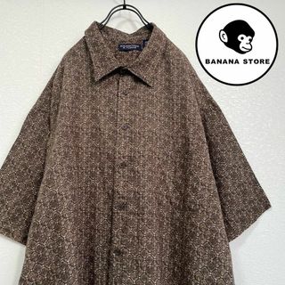 ビッグシルエット 柄シャツ 総柄 ブラウン リネン 90's エルサルバドル製(Tシャツ/カットソー(半袖/袖なし))