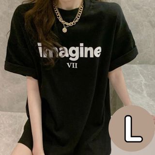 レディース Tシャツ 半袖 ゆったり L ブラック 夏 体型カバー カジュアル(Tシャツ(半袖/袖なし))