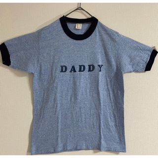 80s DADDYリンガーネック　Tシャツ　水色　ヴィンテージ　グランジ　青(Tシャツ/カットソー(半袖/袖なし))