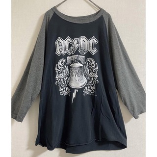 00s ACDC ラグラン tシャツ オフィシャル 黒 リキッドブルー バンド(Tシャツ/カットソー(七分/長袖))