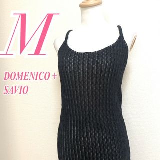 ドメニコアンドサヴィオ(DOMENICO+SAVIO)のドメニコアンドサヴィオ　ワンピース　M　ブラック　ニット　リボン　リネン　綿(ひざ丈ワンピース)