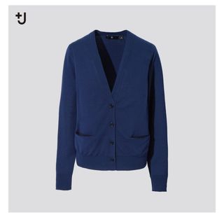 ユニクロ(UNIQLO)のユニクロ+J  シルクコットンVネックカーディガン（長袖）S  ネイビー(カーディガン)