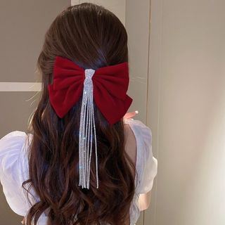 67【新品】韓国アクセサリー  リボン ヘアクリップ オルチャン 大きめ 赤(バレッタ/ヘアクリップ)