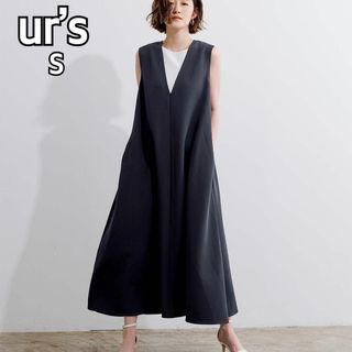 ユアーズ(ur's)のユアーズ 前後2wayフレアワンピース S ネイビー Ｖネック ロング 美品✨(ロングワンピース/マキシワンピース)