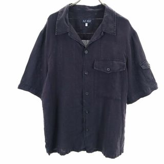 アルマーニジーンズ(ARMANI JEANS)のアルマーニジーンズ イタリア製 リネンブレンド 半袖 オープンカラーシャツ XXL ネイビー ARMANI JEANS 開襟 メンズ(シャツ)