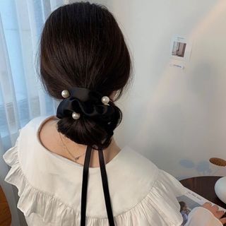 レディース　ブラック　ヘアクリップ　フレンチガーリー　きれいめ　ヘアゴム　韓国風(ヘアゴム/シュシュ)