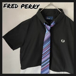 FRED PERRY - フレッドペリー 半袖ネクタイ シャツ 刺繍ロゴ ストライプ ツートンカラー 古着