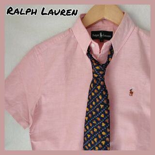 Ralph Lauren - ラルフローレン 半袖 ネクタイシャツ 刺繍ポニーロゴ くすみカラー 桃 古着