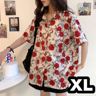 36【新品】花柄 総柄春夏シャツ ブラウス 半袖 レディース XL LL(シャツ/ブラウス(半袖/袖なし))