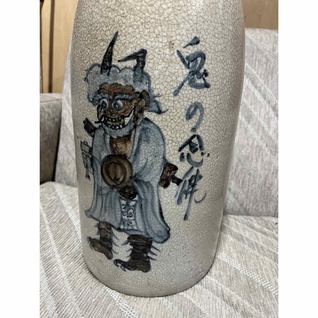 大津絵 鬼の寒念佛 絵付 大徳利 陶器 骨董品 花瓶 インテリア 大津絵 鬼の寒念佛 絵付 大徳利 陶器 骨董品 花瓶 インテリア