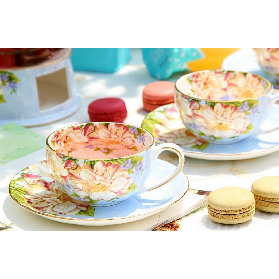 花柄 高級感ティー・コーヒーカップセット カップ&ソーサー 6客 花柄 高級感ティー・コーヒーカップセット カップ&ソーサー 6客