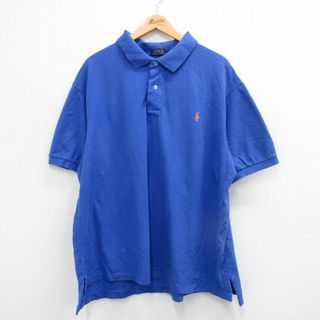 ラルフローレン(Ralph Lauren)のXL★古着 ラルフローレン Ralph Lauren 半袖 ブランド ポロ シャツ メンズ ワンポイントロゴ 鹿の子 大きいサイズ コットン 青 ブルー 24jun03 中古 トップス(ポロシャツ)