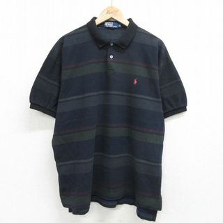 ラルフローレン(Ralph Lauren)のXL★古着 ラルフローレン Ralph Lauren 半袖 ブランド ポロ シャツ メンズ 90年代 90s ワンポイントロゴ 鹿の子 大きいサイズ コットン 紺他 ネイビー 24jun03 中古 トップス(ポロシャツ)