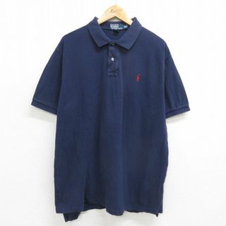 ラルフローレン(Ralph Lauren)のXL★古着 ラルフローレン Ralph Lauren 半袖 ブランド ポロ シャツ メンズ 90年代 90s ワンポイントロゴ 鹿の子 大きいサイズ コットン 紺 ネイビー 24jun03 中古 トップス(ポロシャツ)