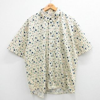 XL★古着 半袖 シャツ メンズ 00年代 00s 総柄 大きいサイズ コットン ボタンダウン ベージュ系他 カーキ 24jun03 中古 トップス(シャツ)