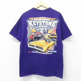 XL★古着 半袖 ビンテージ Tシャツ メンズ 00年代 00s レーシングカー 大きいサイズ コットン クルーネック 紫 パープル 24jun03 中古(Tシャツ/カットソー(半袖/袖なし))