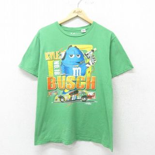 L★古着 半袖 Tシャツ メンズ m&ms レーシングカー コットン クルーネック 緑 グリーン 24jun03 中古(Tシャツ/カットソー(半袖/袖なし))