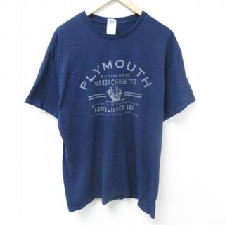 XL★古着 半袖 Tシャツ メンズ 船 マサチューセッツ コットン クルーネック 紺 ネイビー 24jun03 中古(Tシャツ/カットソー(半袖/袖なし))