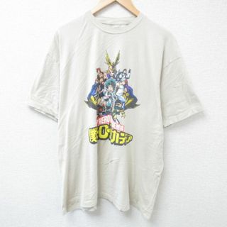 XL★古着 半袖 Tシャツ メンズ アニメ 僕のヒーローアカデミア 緑谷出久 グリーン デク 大きいサイズ コットン クルーネック ベージュ カーキ 24jun03 中古(Tシャツ/カットソー(半袖/袖なし))