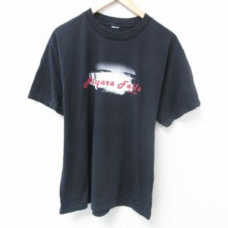 L★古着 半袖 Tシャツ メンズ ナイアガラの滝 カナダ クルーネック 黒 ブラック 24jun03 中古(Tシャツ/カットソー(半袖/袖なし))