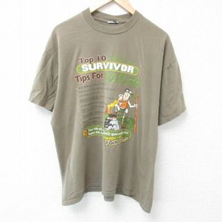 XL★古着 半袖 Tシャツ メンズ DAD サバイバル クルーネック 茶 ブラウン 24jun03 中古(Tシャツ/カットソー(半袖/袖なし))