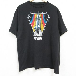 XL★古着 半袖 Tシャツ メンズ NASA ロケット コットン クルーネック 黒 ブラック 24jun03 中古(Tシャツ/カットソー(半袖/袖なし))