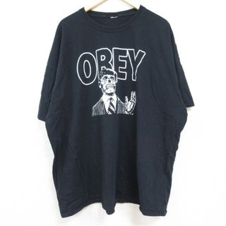 OBEY - XL★古着 オベイ OBEY 半袖 Tシャツ メンズ ビッグロゴ スケルトン 大きいサイズ クルーネック 黒 ブラック 24jun03 中古