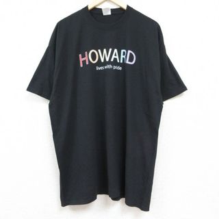 XL★古着 半袖 Tシャツ メンズ HOWARD 大きいサイズ クルーネック 黒 ブラック チェック 24jun03 中古(Tシャツ/カットソー(半袖/袖なし))