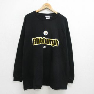 リーボック(Reebok)のXL★古着 リーボック REEBOK 長袖 ビンテージジーンズ Tシャツ メンズ 00年代 00s NFL ピッツバーグスティーラーズ 大きいサイズ コットン クルーネック 黒 ブラック アメフト スーパーボウル 24jun03 中古(Tシャツ/カットソー(半袖/袖なし))