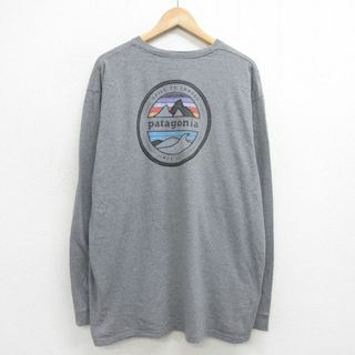 パタゴニア(patagonia)のXL★古着 パタゴニア patagonia 長袖 Tシャツ メンズ ビッグロゴ 大きいサイズ コットン クルーネック グレー 霜降り 【spe】 24jun03 中古(Tシャツ/カットソー(半袖/袖なし))