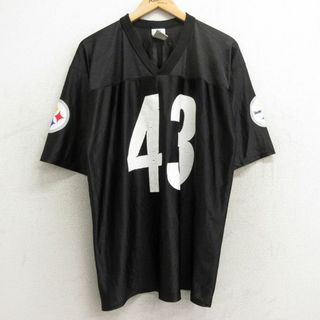 XL★古着 半袖 ビンテージ フットボール Tシャツ メンズ 00年代 00s NFL ピッツバーグスティーラーズ トロイポラマル 43 Vネック 黒 ブラック ユニフォーム ゲームシャツ アメフト スーパーボウル 24jun03 中古(Tシャツ/カットソー(半袖/袖なし))