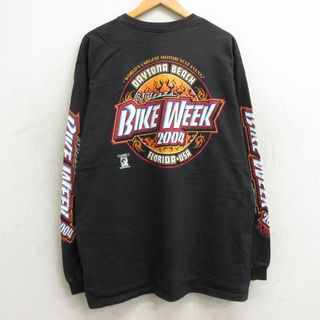 XL★古着 長袖 ビンテージ Tシャツ メンズ 00年代 00s バイクウィーク デイトナビーチ 胸ポケット付き コットン クルーネック USA製 黒 ブラック 24jun03 中古(Tシャツ/カットソー(半袖/袖なし))